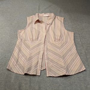 Sleeveless Button Down Pink / Brown Striped Shirt